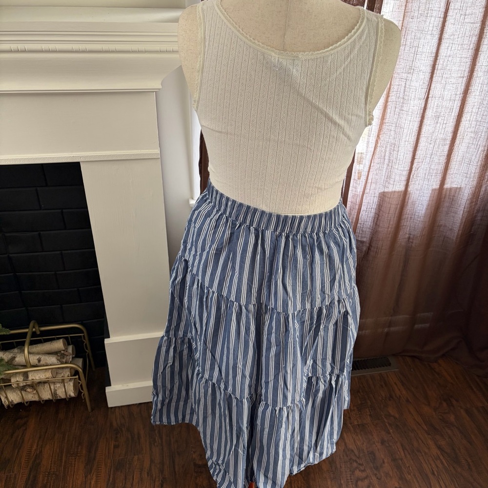 Cotton Vertical Striped Old Navy Pull On Midi Nautical Skirt With Pockets - Picture 12 of 12